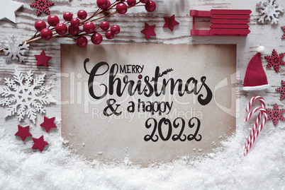 Red Christmas Decoration, Paper, Merry Christmas And A Happy 2022