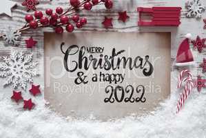 Red Christmas Decoration, Paper, Merry Christmas And A Happy 2022