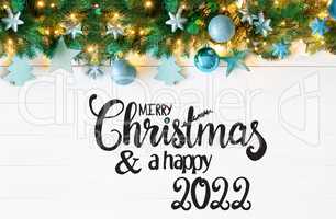 Turquoise Christmas Banner, Merry Christmas And A Happy 2022