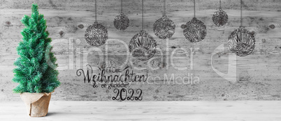 Christmas Tree, Ball, Glueckliches 2022 Means Happy 2022, Black And White