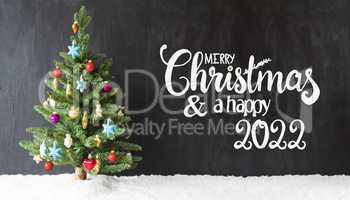 Christmas Tree, Colorful Ball, Snow, Merry Christmas And A Happy 2022