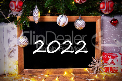 Chalkboard, Christmas Tree, Gift, Fairy Lights, Text 2022