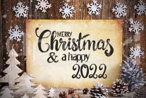 Old Paper With Christmas Decoration, Text Happy 2022, Snowflakes