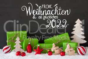 Snow, Tree, Gift, Ball, Glueckliches 2022 Means Happy 2022