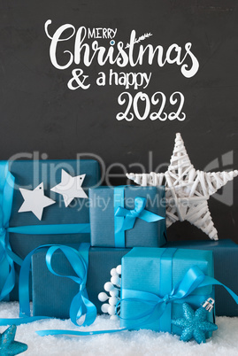 Turquois Gift, Snow, Merry Christmas And A Happy 2022, Star