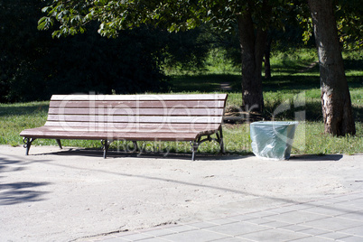 bench  in park at dry sunny summer day