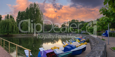 Summer morning on the embankment of Ternopil, Ukraine