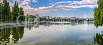 Summer morning on the embankment of Ternopil, Ukraine