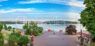 Summer morning on the embankment of Ternopil, Ukraine