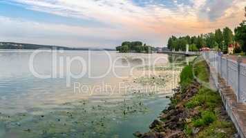 Summer morning on the embankment of Ternopil, Ukraine