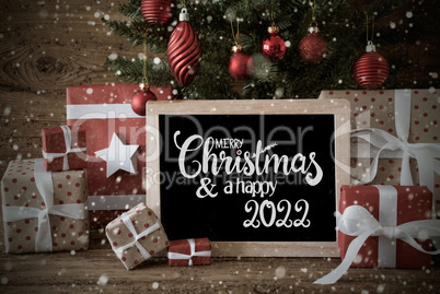 Christmas Tree, Gift, Snowflakes, Text Merry Christmas And A Happy 2022