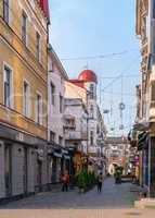 Streets of the historic city center of Ternopil, Ukraine