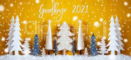Banner, Christmas Trees, Snowflakes, Yellow Background, Goodbye 2021