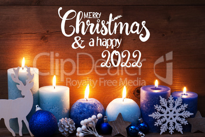 Turquoise Candle, Christmas Decoration, Merry Christmas And Happy 2022