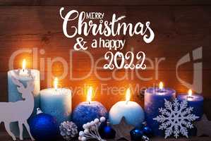Turquoise Candle, Christmas Decoration, Merry Christmas And Happy 2022