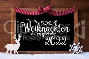 Chalkboard, Christmas Decoration, Snow, Deer, Glueckliches 2022 Means Happy 2022