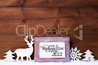 Vintage Frame, Deer, Tree, Snow, Glueckliches 2022 Means Happy 2022