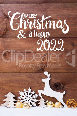 Snow, Deer, Tree, Golden Ball, Merry Christmas And Happy 2022