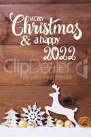 Snow, Deer, Tree, Golden Ball, Merry Christmas And Happy 2022