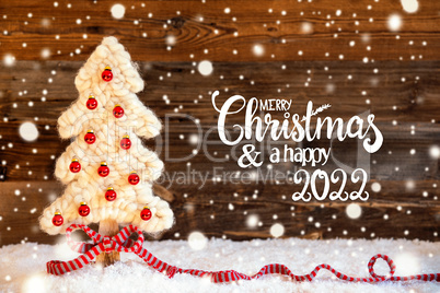 Fabric Christmas Tree, Ball, Snow, Merry Christmas And A Happy 2022, Snowflakes