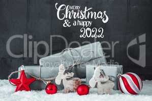 Snow, Gift, Red Decoration, Merry Christmas And A Happy 2022
