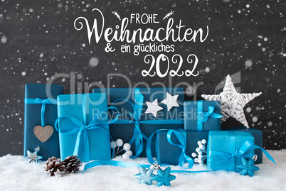 Turquois Gift, Snowflakes, Glueckliches 2022 Means Happy 2022, Decoration