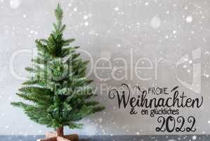 Christmas Tree, Glueckliches 2022 Mean Happy 2022, Gray Background, Snowflakes