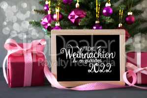 Christmas Tree, Pink Gift, Bokeh, Glueckliches 2022 Means Happy 2022, Ball