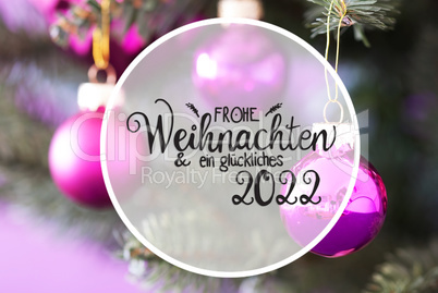 Chrismas Tree, Blurry Pink Ball, Glueckliches 2022 Mean Happy 2022, Snowflakes