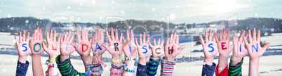 Kids Hands Holding Solidarisch Sein Mean Showing Solidarity, Winter Background