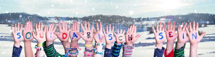 Kids Hands Holding Solidarisch Sein Mean Showing Solidarity, Winter Background