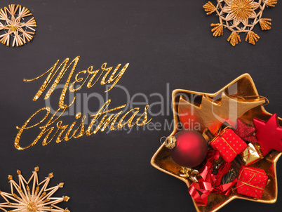 Golden and red Christmas items, Merry Christmas