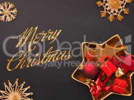 Golden and red Christmas items, Merry Christmas