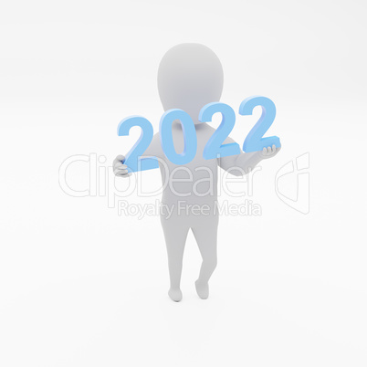Small 3d man with 2022 in blue