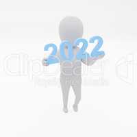 Small 3d man with 2022 in blue