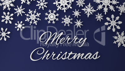Merry Christmas with snowflakes on dark royal blue