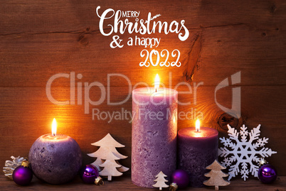 Purple Candle, Christmas Decoration, Merry Christmas And Happy 2022