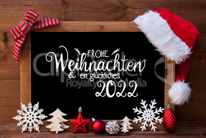 Chalkboard, Christmas Decoration, Red Ball, Glueckliches 2022 Means Happy 2022