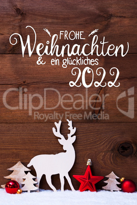 Snow, Deer, Tree, Red Ball, Glueckliches 2022 Means Happy 2022