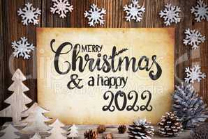 Old Paper With Christmas Decoration, Merry Christmas And Happy 2022