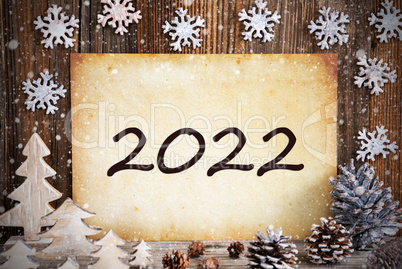 Old Paper With Christmas Decoration, Text 2022, Snowflakes