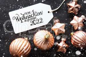 Label, Golden Decoration, Glueckliches 2022 Means Happy 2022, Snowflakes