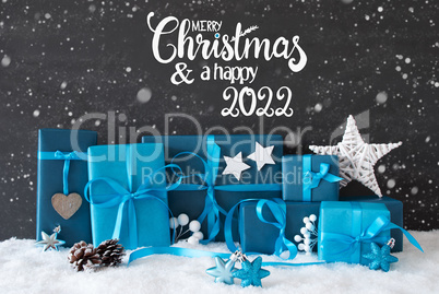 Turquois Gift, Snowflakes, Merry Christmas And A Happy 2022, Decoration