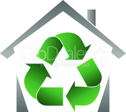 Recycling Pfeile, Haus, Recycling und Umwelt Logo