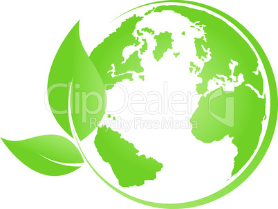 Erde in grün, Erdball, Blätter, Ökologie, Logo