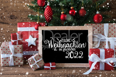 Christmas Tree, Snowflakes, Gift, Text Glueckliches 2022 Means Happy 2022