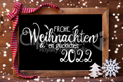 Chalkboard, Christmas Decoration, Snowflakes, Glueckliches 2022 Means Happy 2022