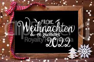 Chalkboard, Christmas Decoration, Snowflakes, Glueckliches 2022 Means Happy 2022
