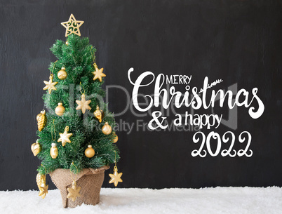 Christmas Tree, Black Background, Snow, Merry Christmas And A Happy 2022