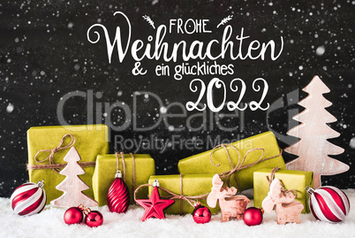 Snowflakes, Gift, Tree, Ball, Glueckliches 2022 Means Happy 2022